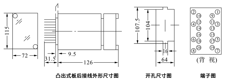 DZS-244凸出式板后接線安裝尺寸圖